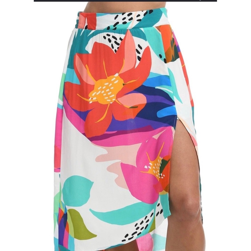 La Blanca Resortwear Womens L Tropical Floral Maxi Skirt Side Slit Multicolor